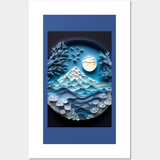 paper quill Carving of cool ethereal Mount Everest with only shades of blue ! Posters and Art